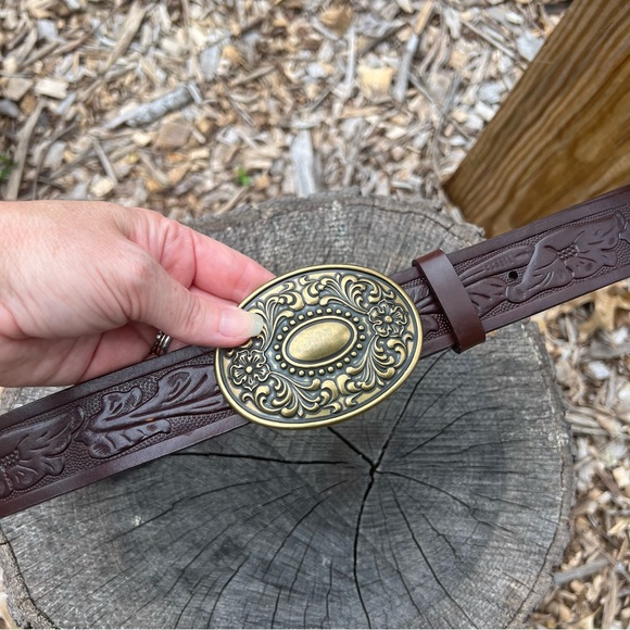 Express Western Style Genuine Leather Dark Brown Belt - Picture 7 of 8